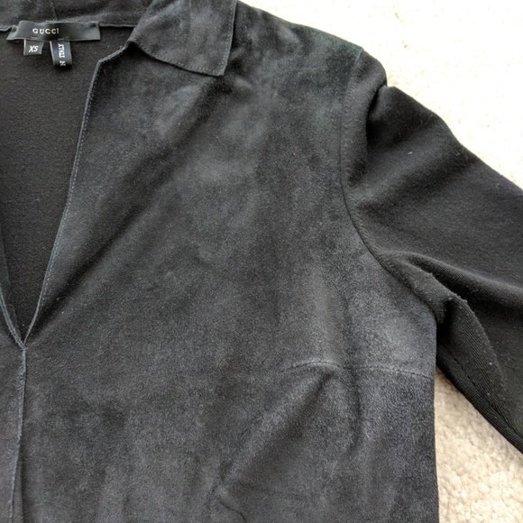 GUCCI Black SUEDE & cashmere v-neck knit top - Picture 5 of 8